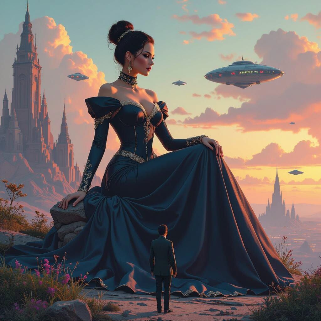 Elegant Giantess in Dystopian Dreamscape, 8k