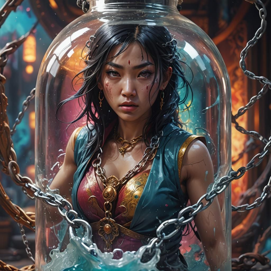 Trapped Djinn: Hyperrealistic Cinematic Concept Art