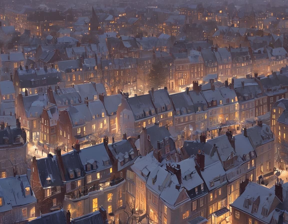 Romantic London Evening Scene in Watercolor Style
