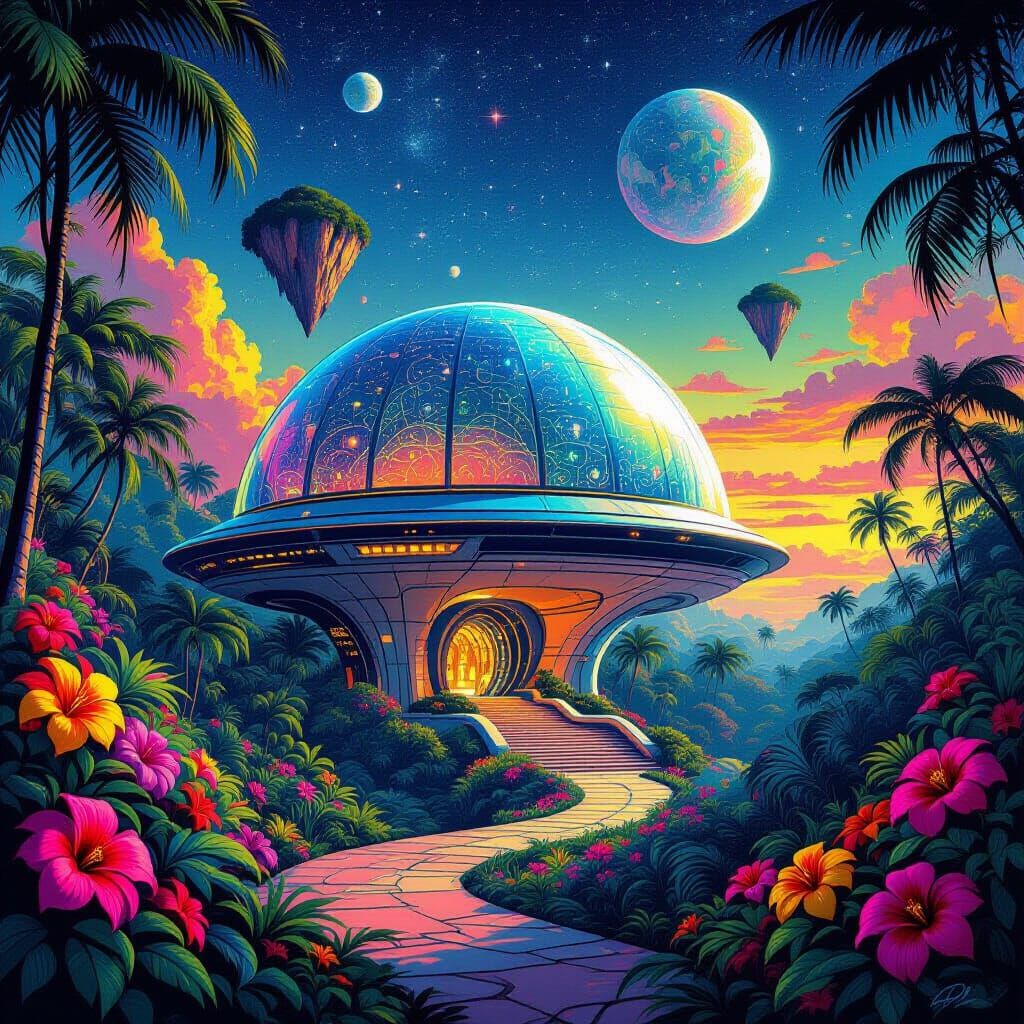 Futuristic Alien Temple in Psychedelic Jungle