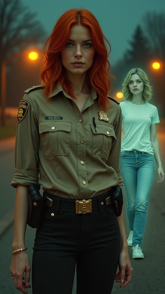 Sheriff with Ghostly Figure in Eerie Digital Art