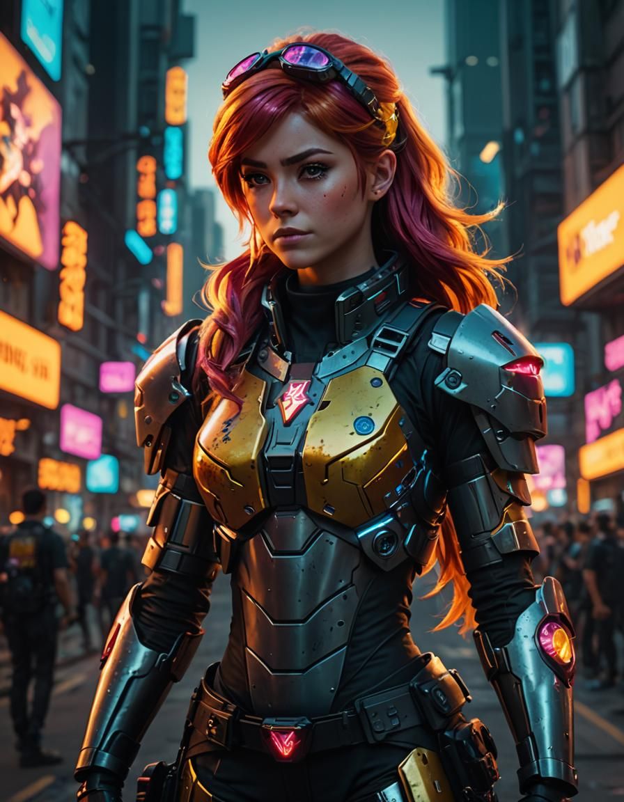 Sunset Shimmer in Cyberpunk Armor: Character Portrait