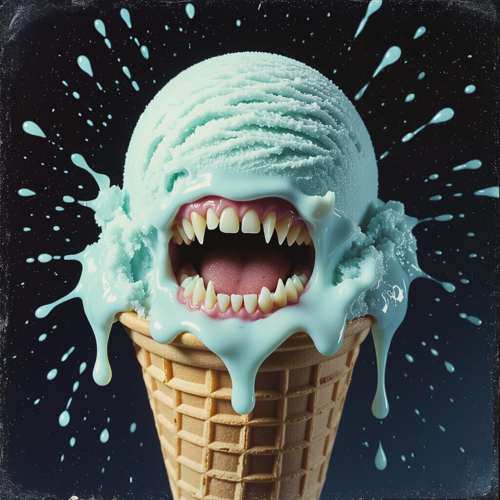 Menacing Ice Cream Scoop with Teeth in Horror Photography St...