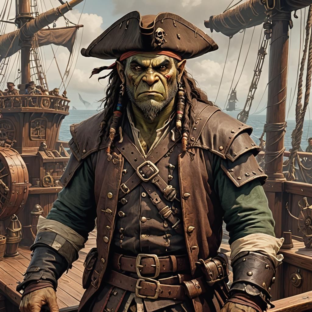 Half-Orc Pirate Captain on Deck