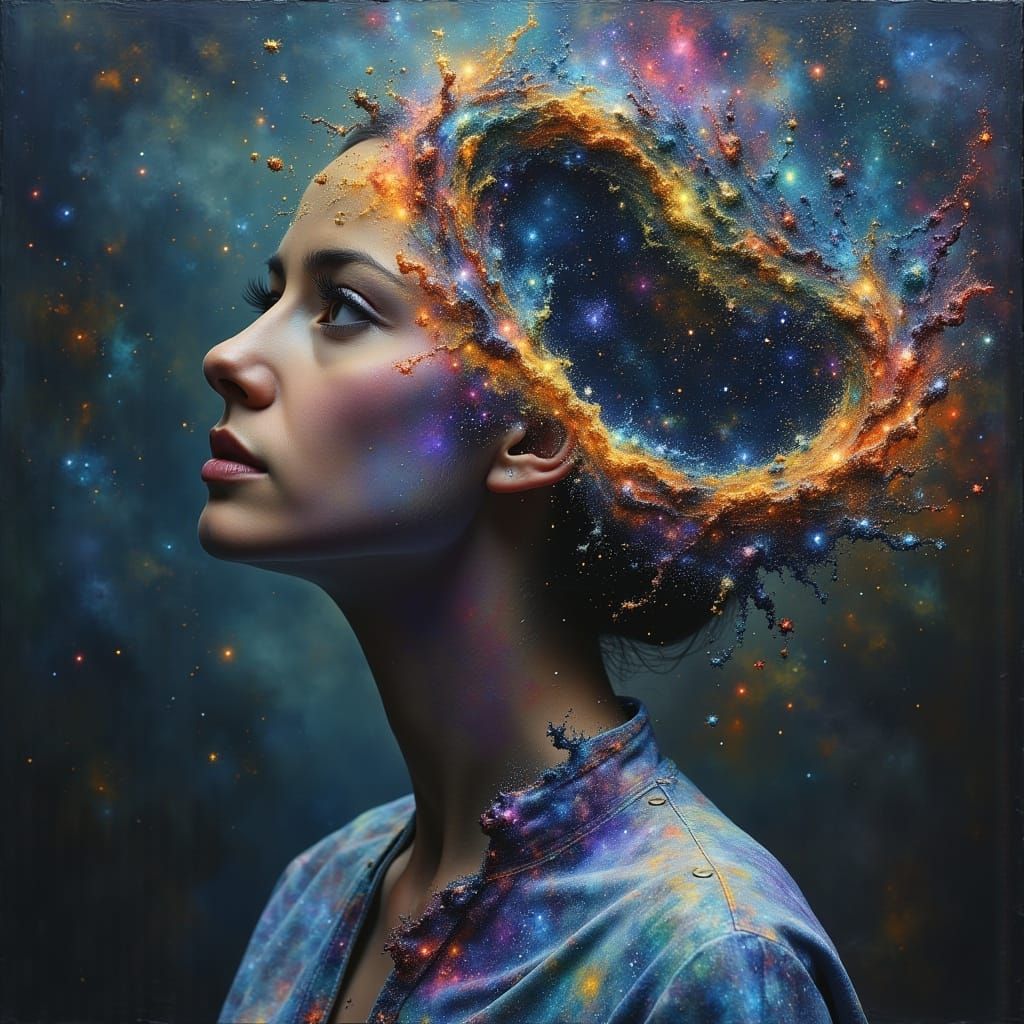Woman as Universe: Photorealistic Portrait with Swirling Gal...
