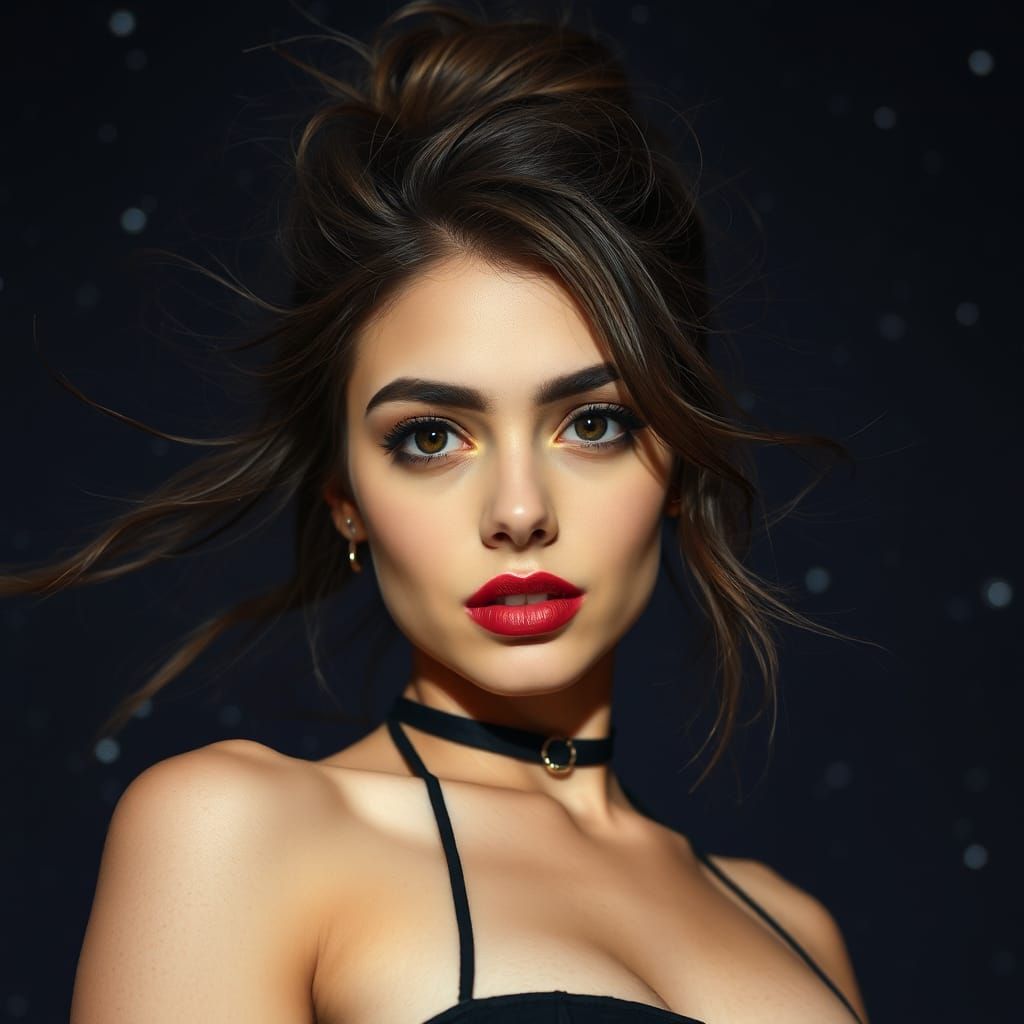Beautiful Woman with Stars at Night