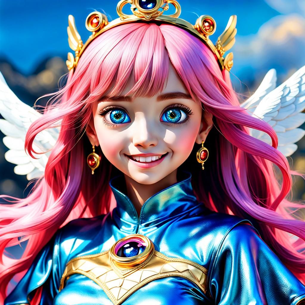 Hyperrealistic Fairy with Detailed Wings in Gold, Pink and B...