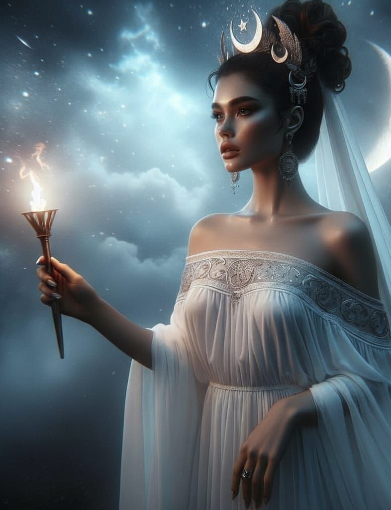 Ethereal Moon Goddess in Greek Chariot