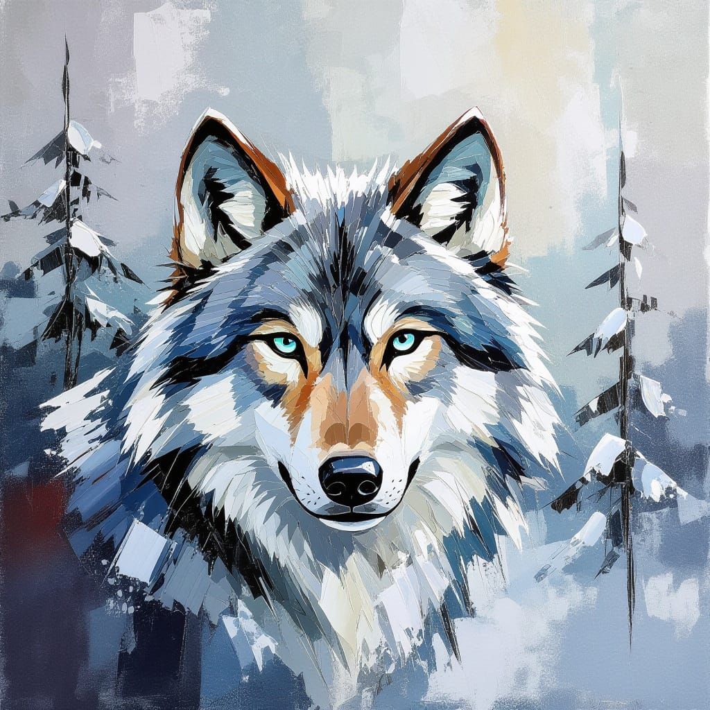 Winter Wolf in Expressionist Impasto Hot Wax Painting