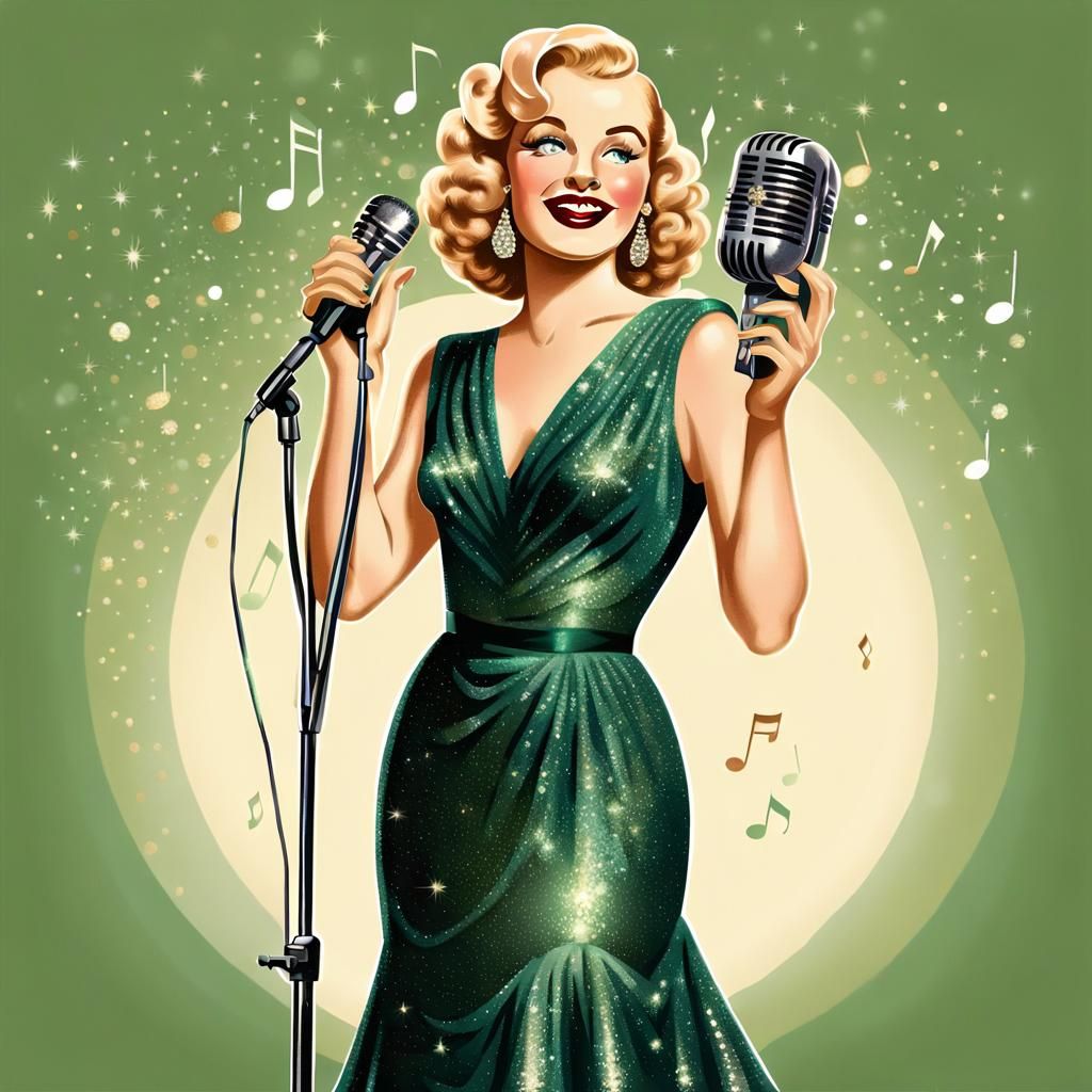 Vintage Jazz Siren in Forest Green Gown