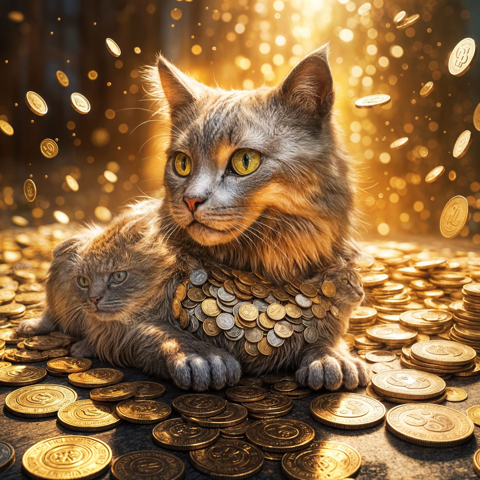 Cat Portrait Formed by Levels of Coins