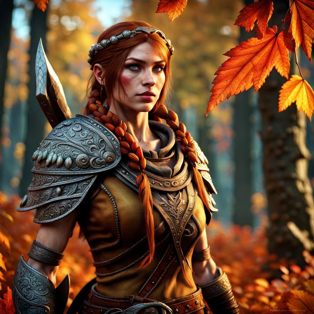 Aela the Huntress in Autumnal Fantasy Art