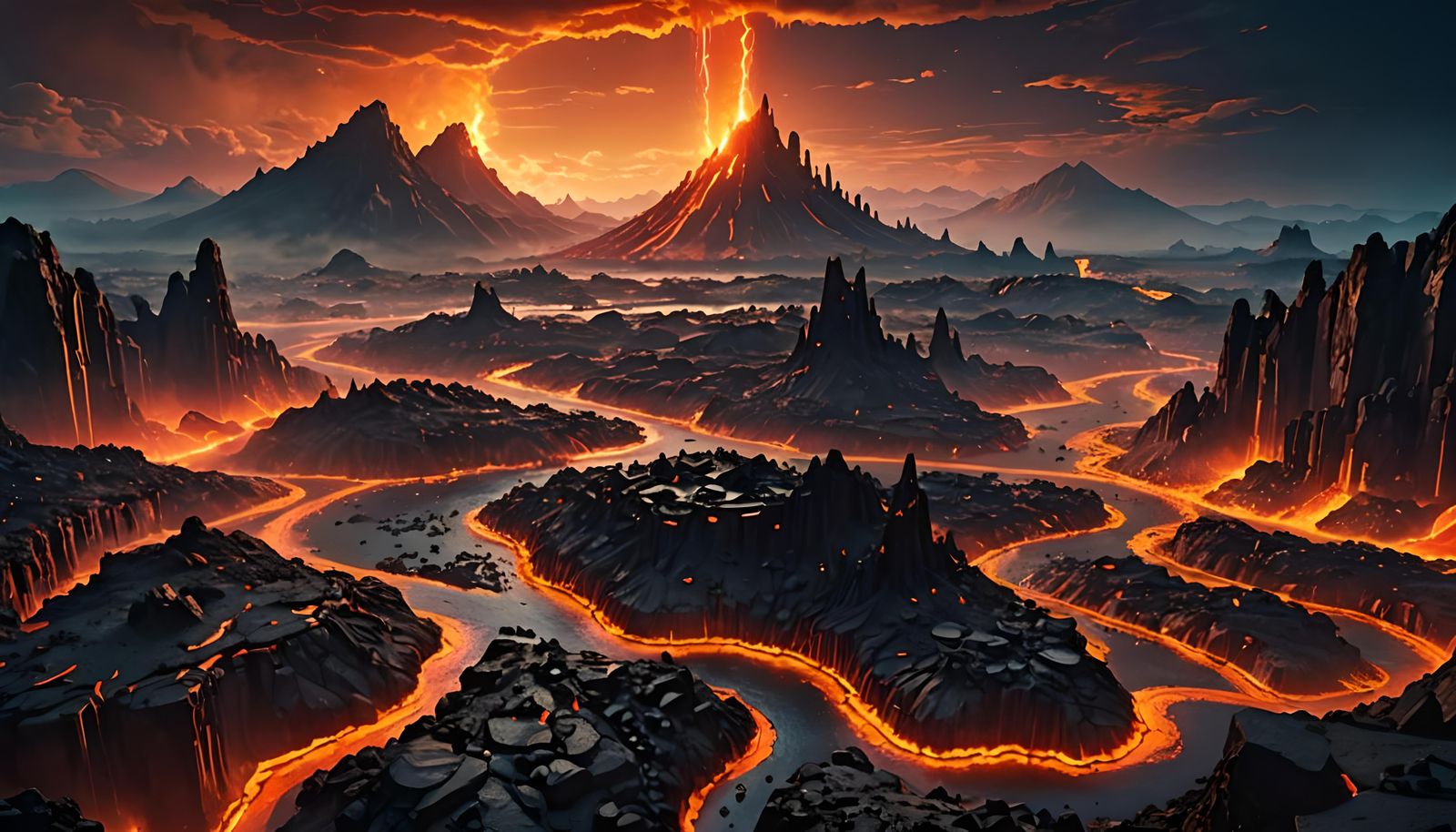 Futuristic City Above Volcanic Landscape: Digital Matte Pain...