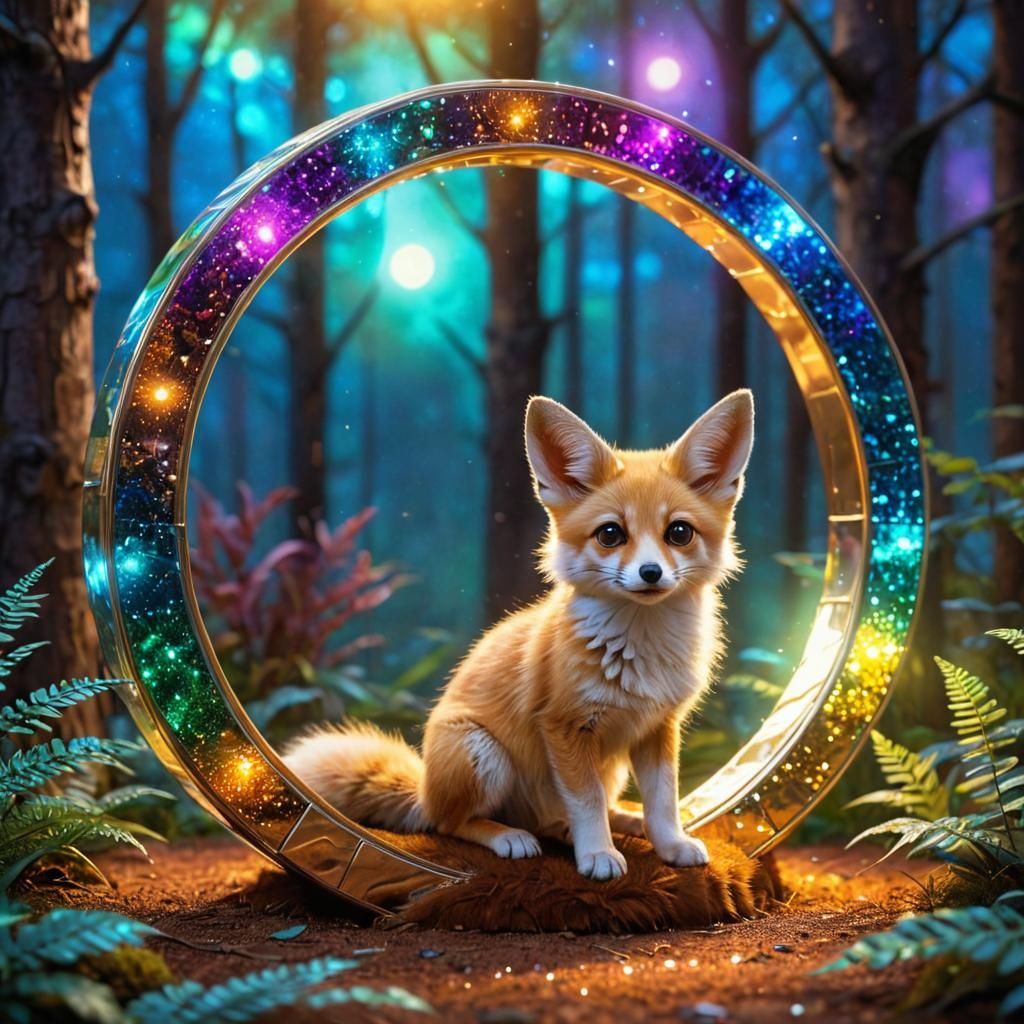Cute Fennec Fox Cub in Cosmic Forest