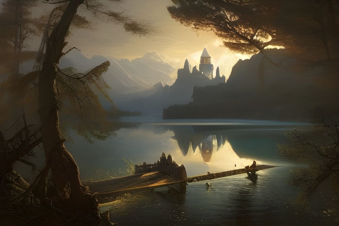 Flying Manor Reflected: A Fantastical Triadic Painting