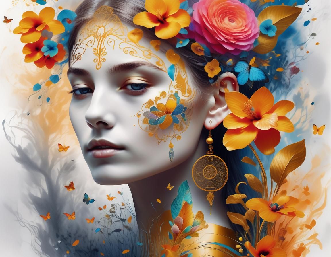 Elegant Elf Woman with Floral Body in Surreal Style