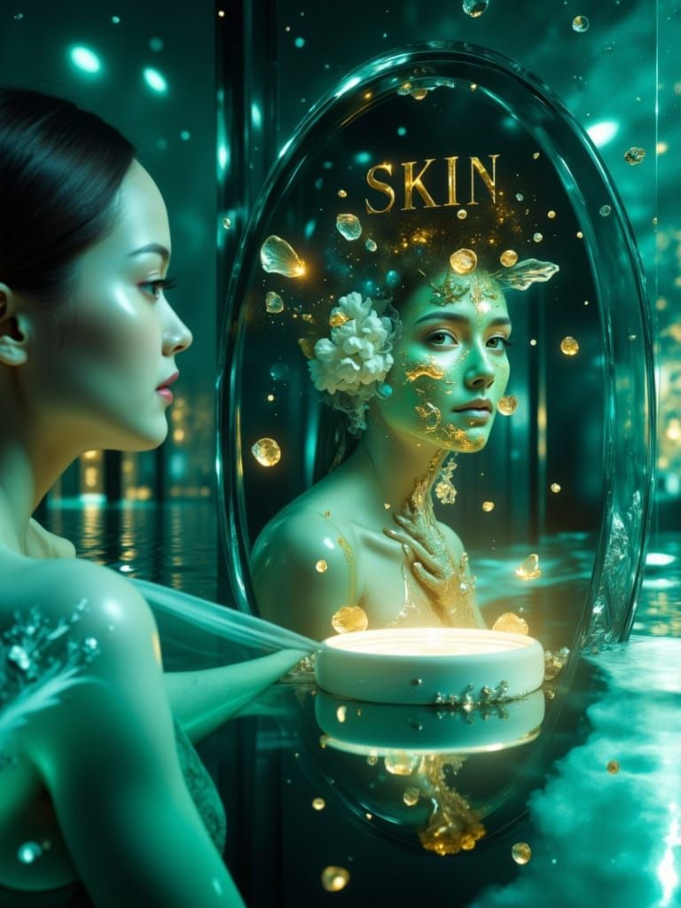 High-Tech Spa with Glowing Skin Mirror, Sci-Fi Style
