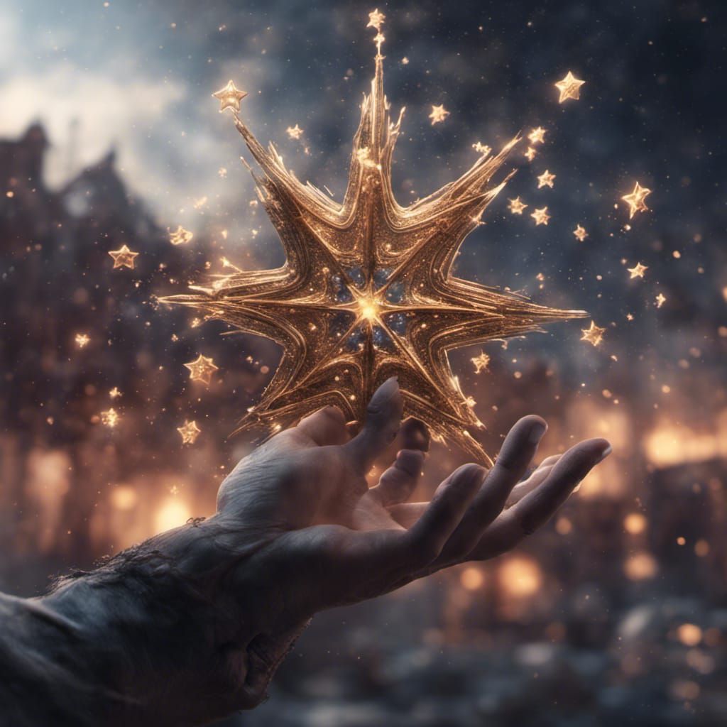 Open Hand with Floating Stars: Detailed Matte Painting