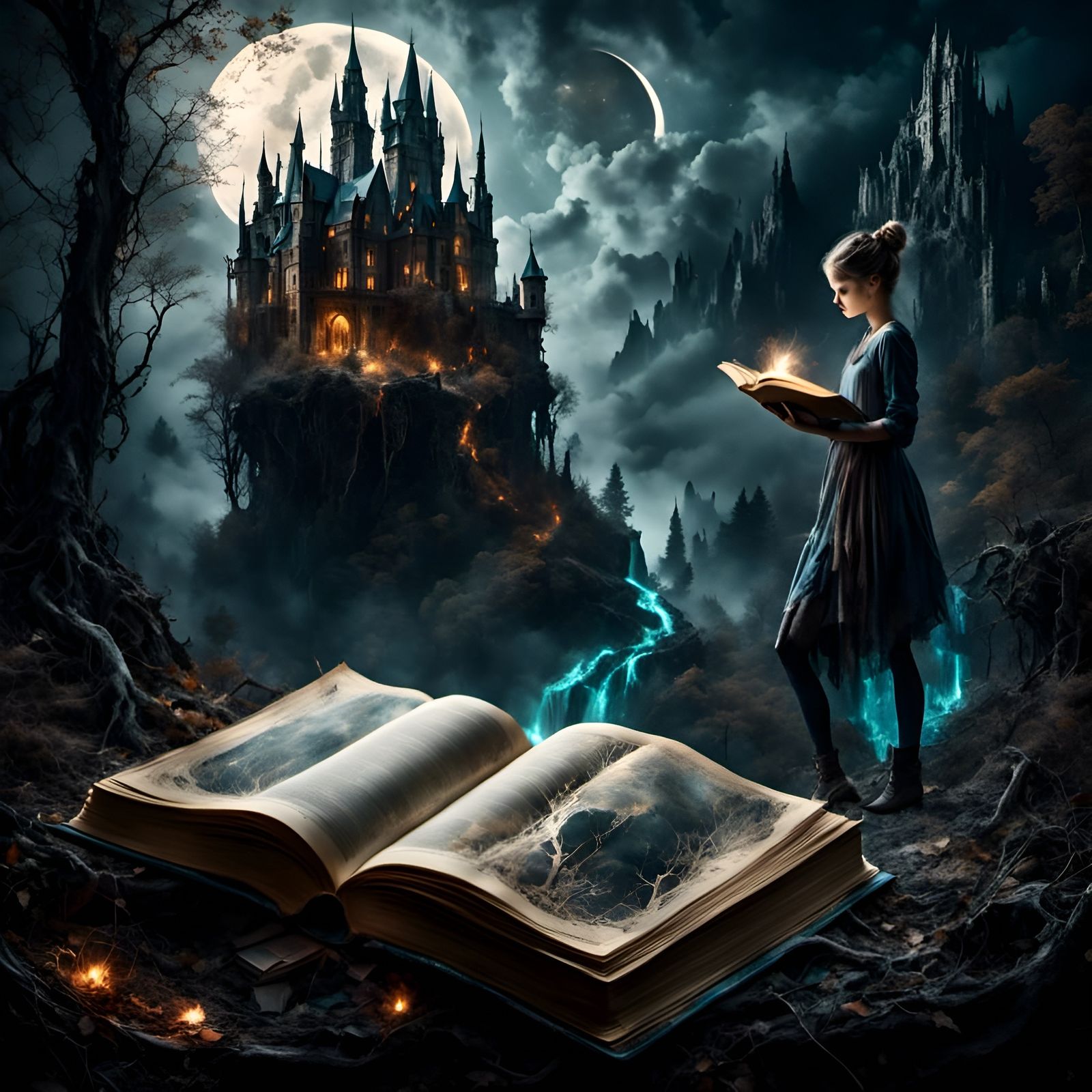 Girl Walks Through Magic Book Portal