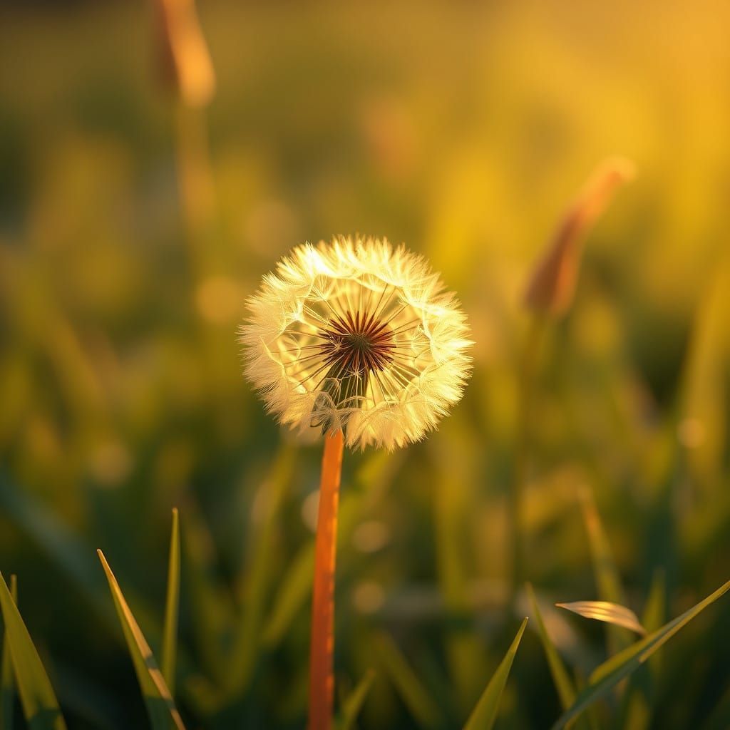 Golden Dandelion Blooms in Serene Fantasy Landscape