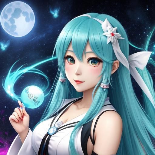 Anime Yuki Onna Spirit in Aqua and Crimson