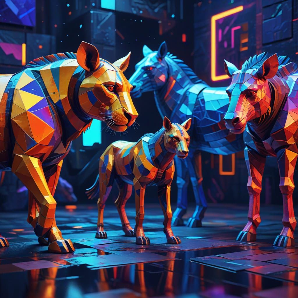 Cubist Animals Past Future Geometric Fauvism Art