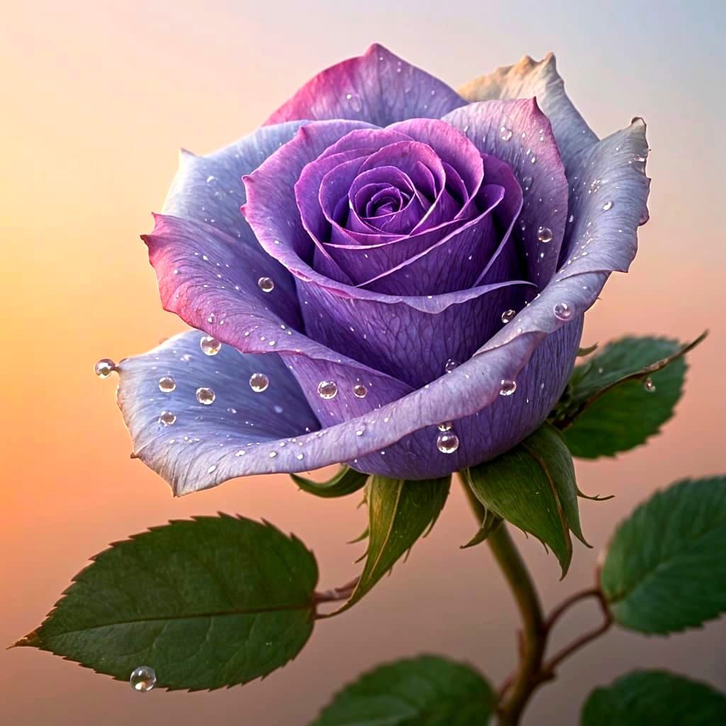 Incredible Rose with Dew Drops and Blurred Background