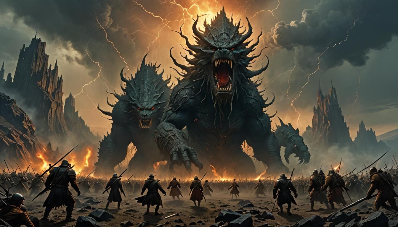 Epic Battle Scene in Dark Fantasy Style