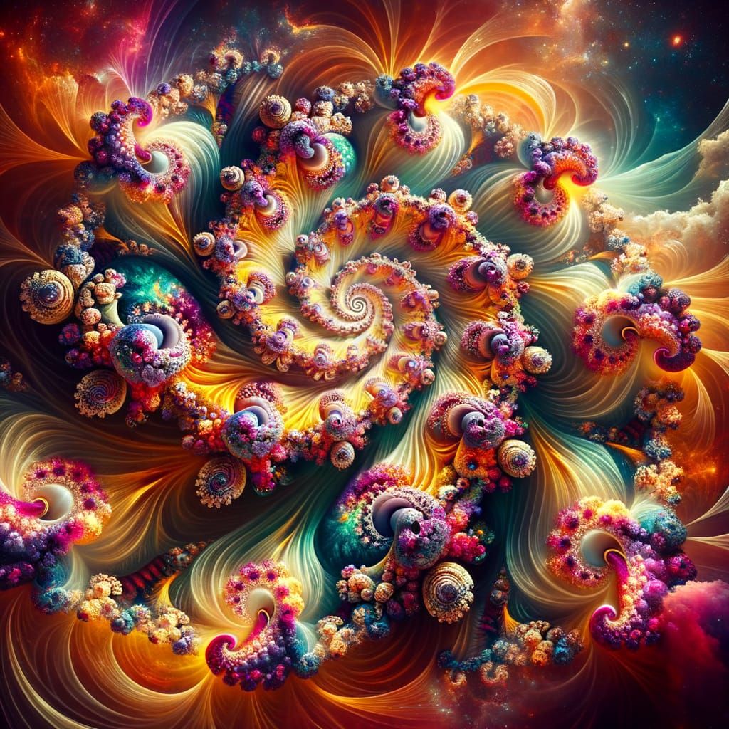 Avant-garde surreal beauty dreamscape. 4K IMAX quality. Spectacular detail. Fractal Blooms inspired by Mandelbrot and th...