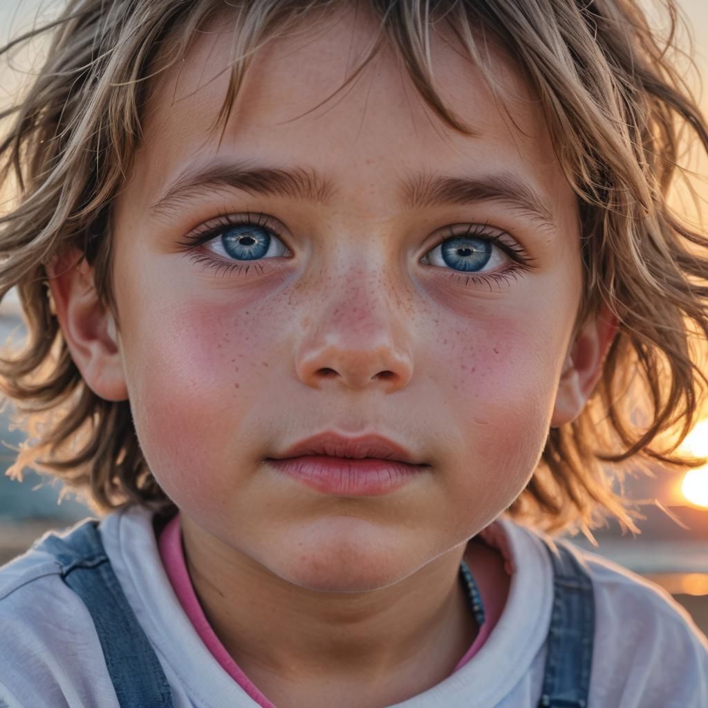 Beautiful Boy with Pink Hair Gazing at Sunrise