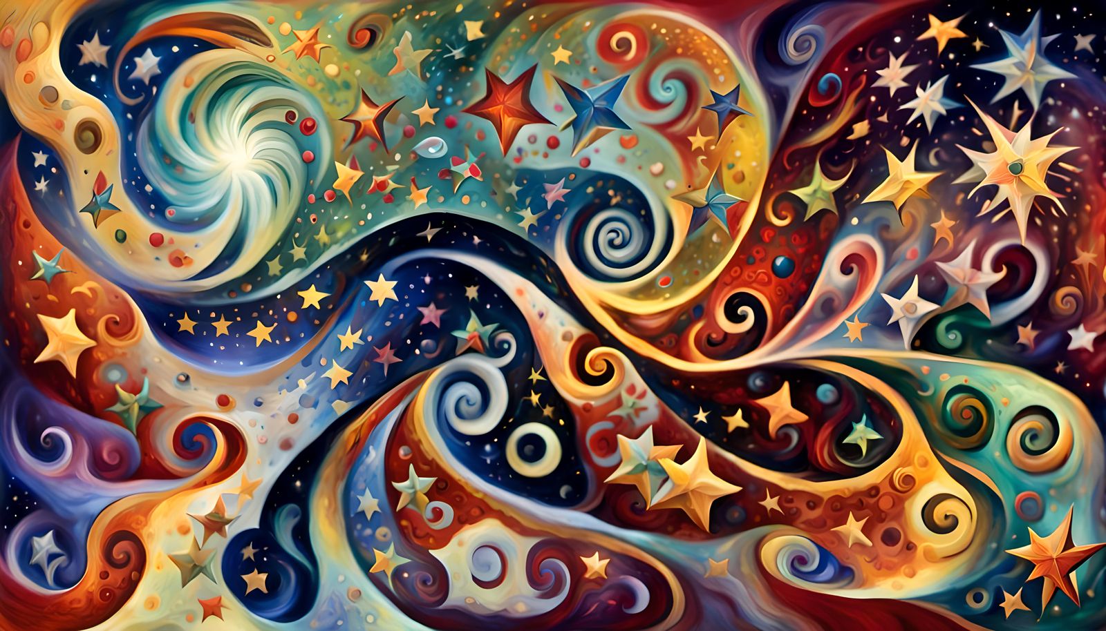 Cosmic Star Dance in Abstract Impasto Oil Style