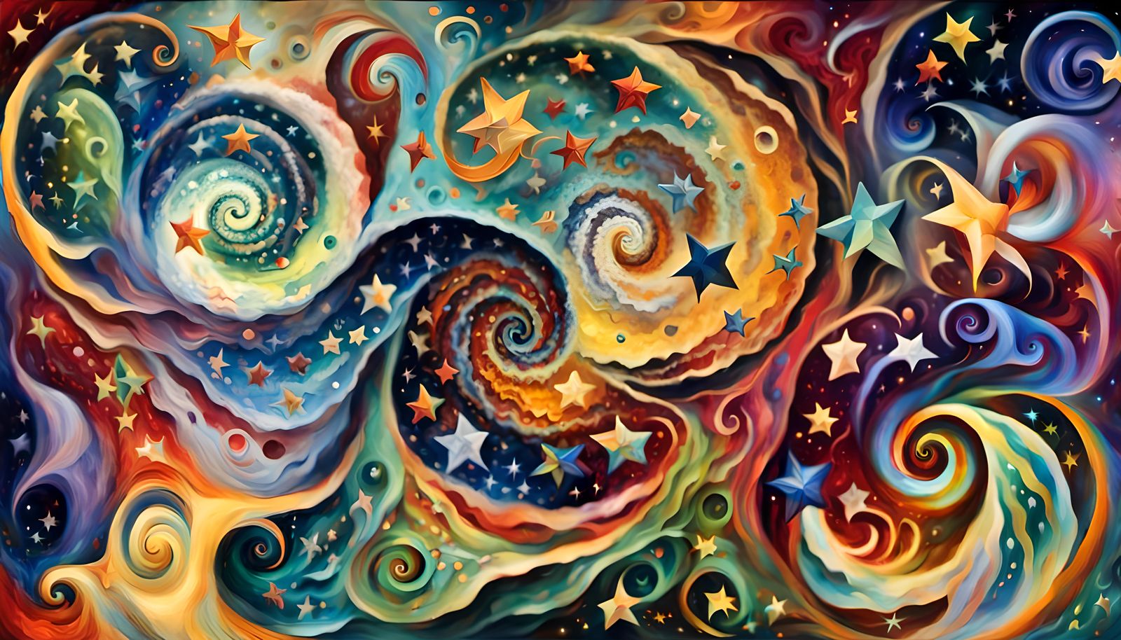 Iridescent Cosmic Star Cluster in Impasto Oil Style