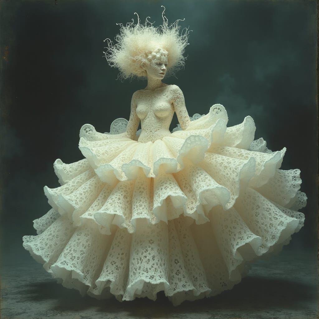 Avant Garde Dancer in Cream Lace Costume