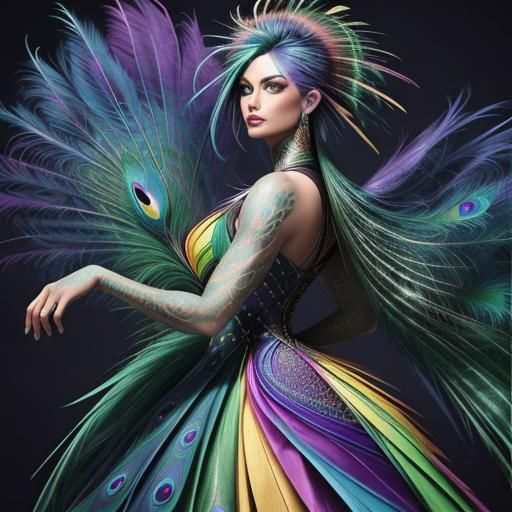 Rainbow Woman with Peacock Hair, Comic Book Art