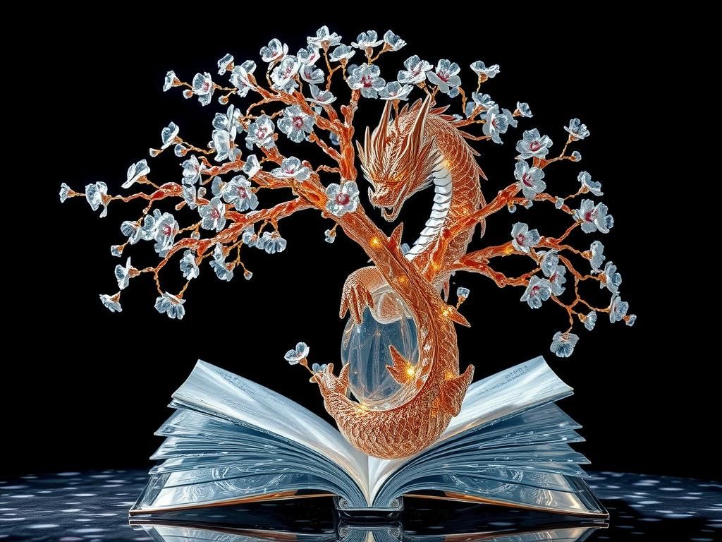Glass Dream Tree with Dragon, Illuminated Fantasy