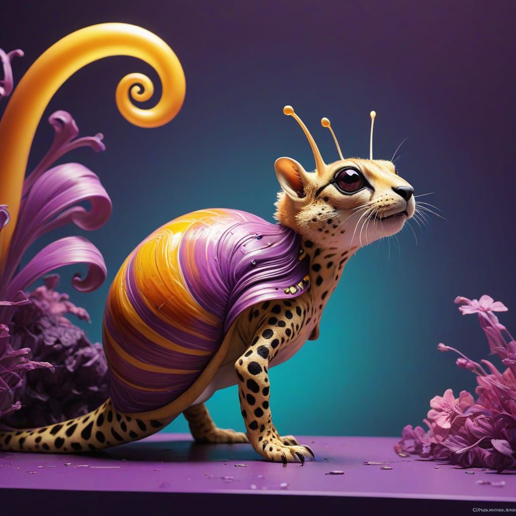 Hyper-Realistic Cheetah-Snail Hybrid in Vibrant, Gradient Ba...