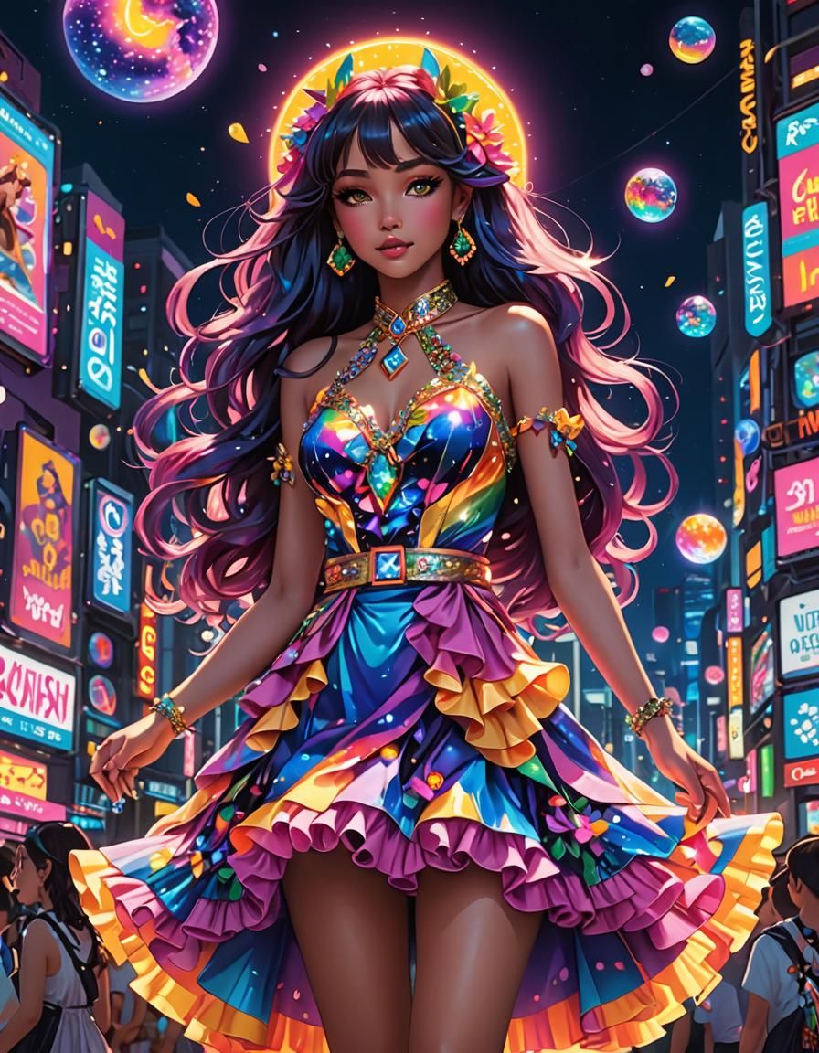 Neon Summer Solstice Dress in Anime Style