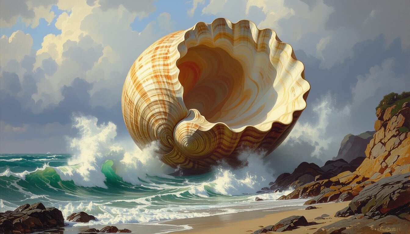 Monumental Shell with Crashing Waves: Seascape