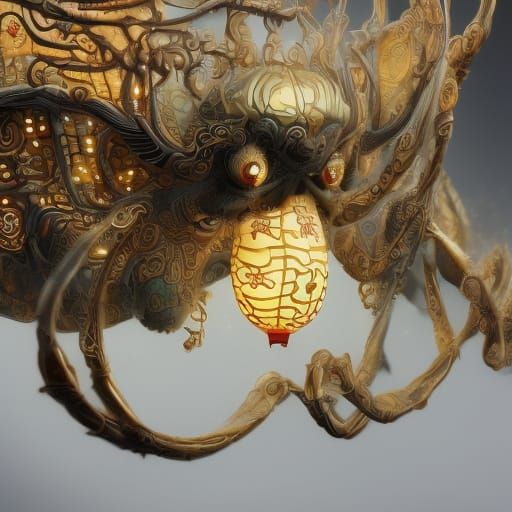 Majestic Chinese Snake Wrapped in Ornate Lantern