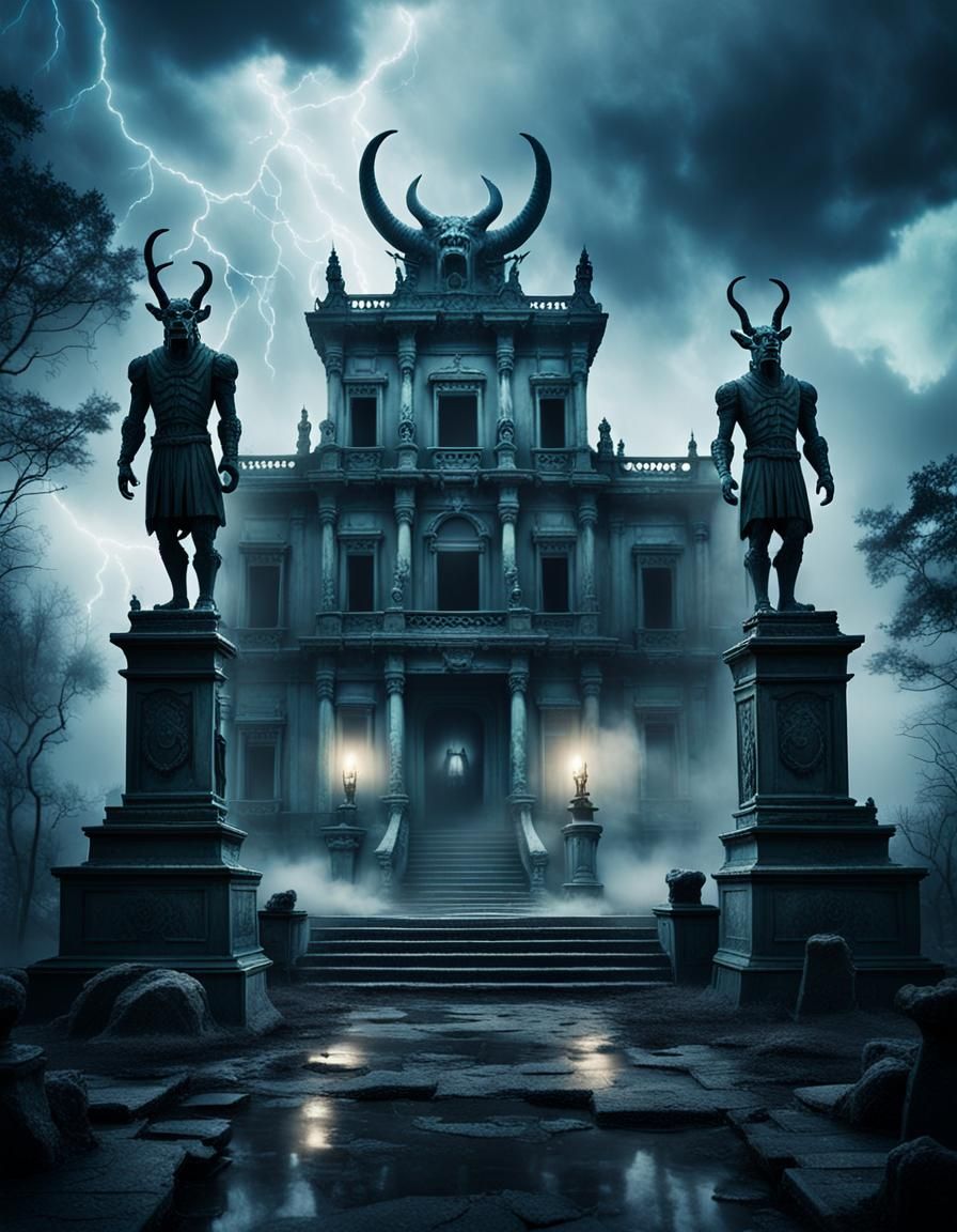 Menacing Horned Monster in Abandoned Palace