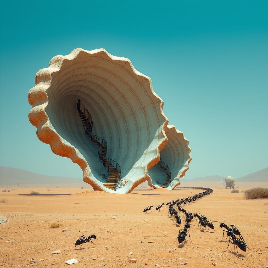 Surreal Desert of Giant Seashells: Dystopian Landscape