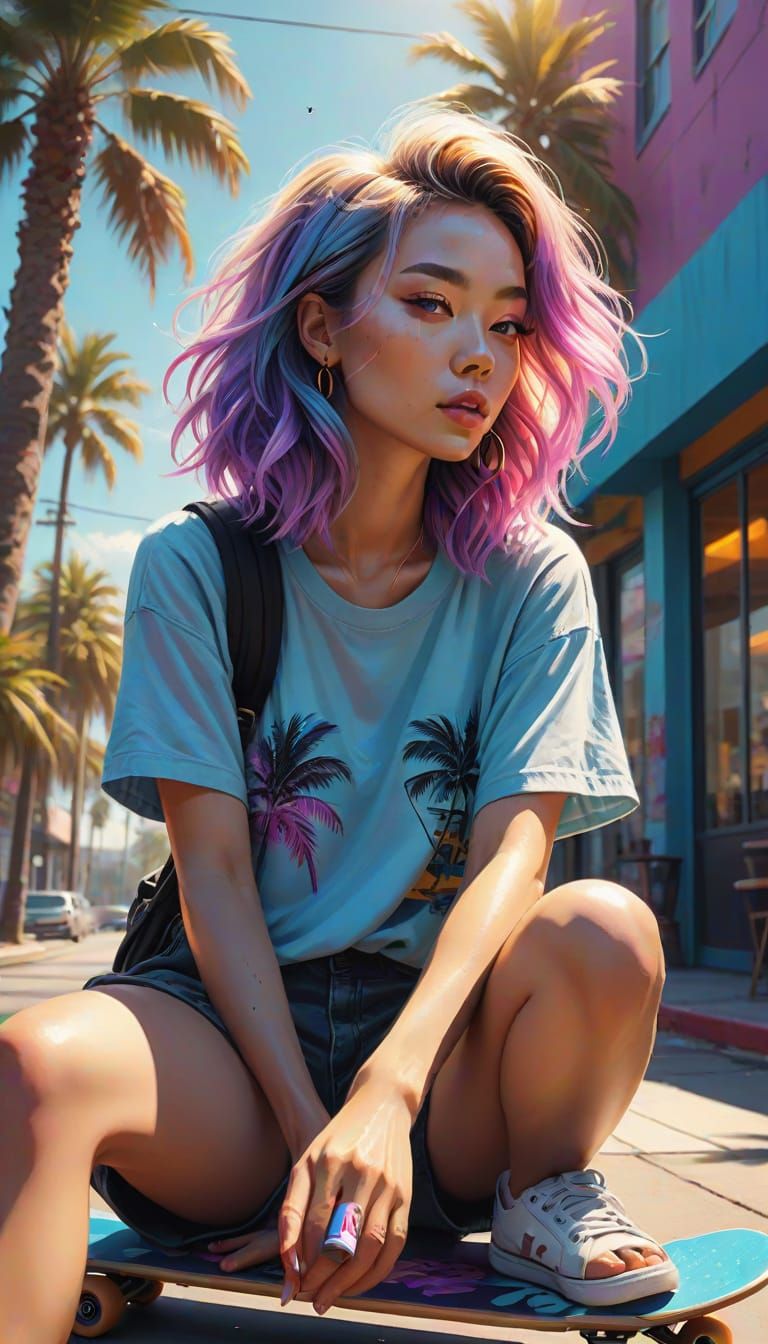 Hyperrealistic Urban Punk Digital Art with Tropical Palm Tre...