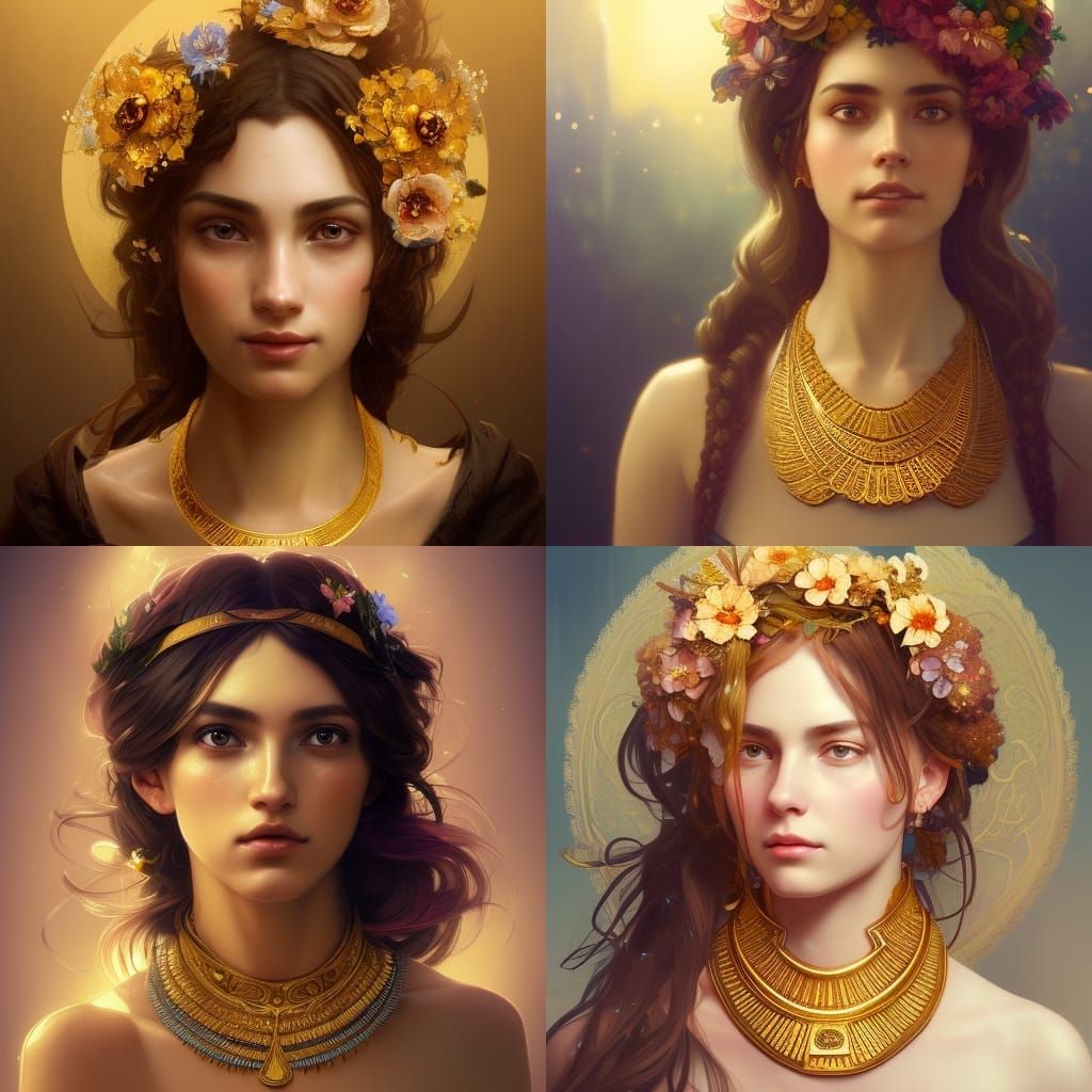 Egyptian Gold Necklace Portrait in Hyperdetailed Style