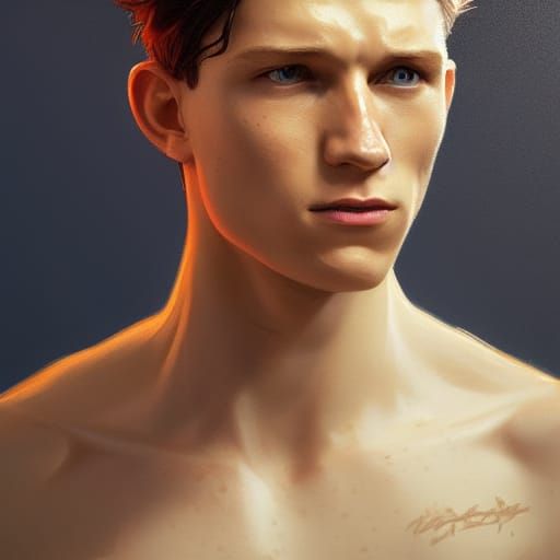 Detailed Portrait of Tom Holland in Art Nouveau Style