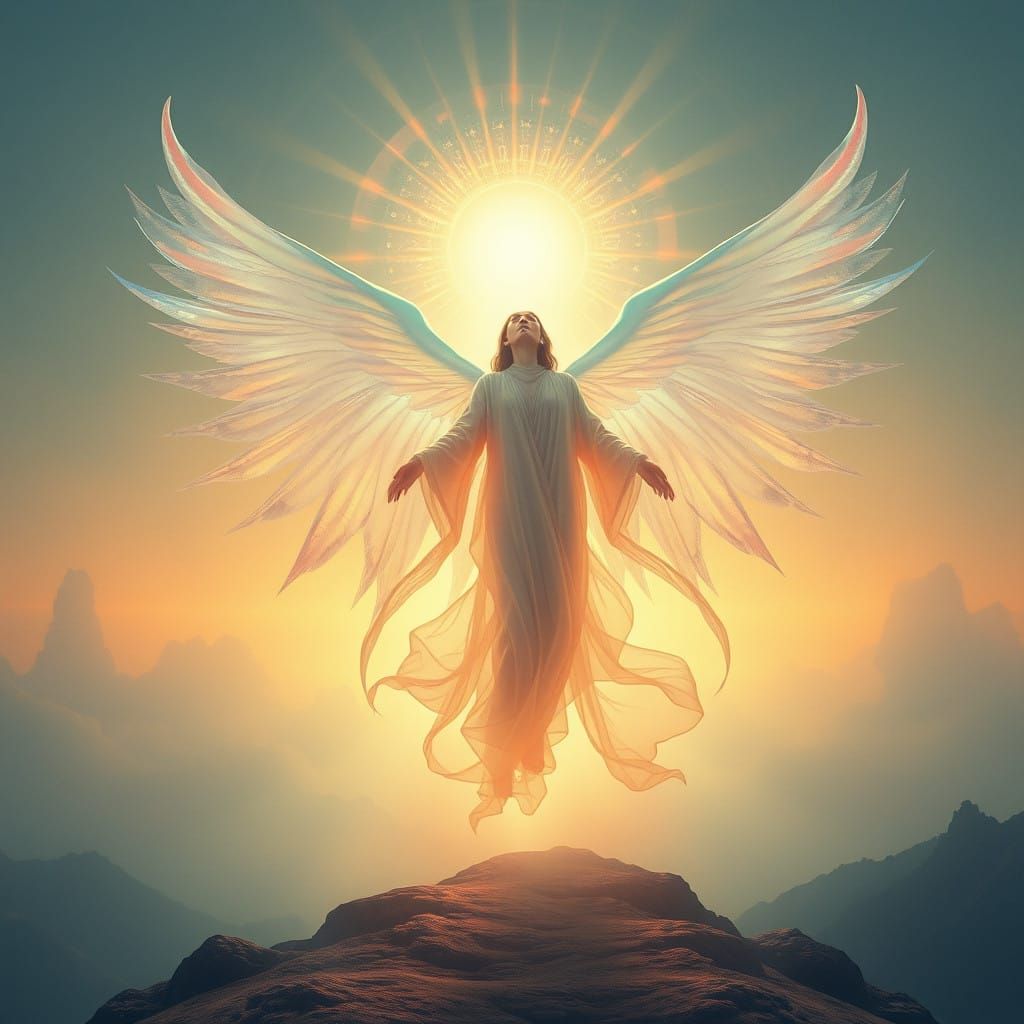 Ethereal Being Ascends into Shimmering Portal