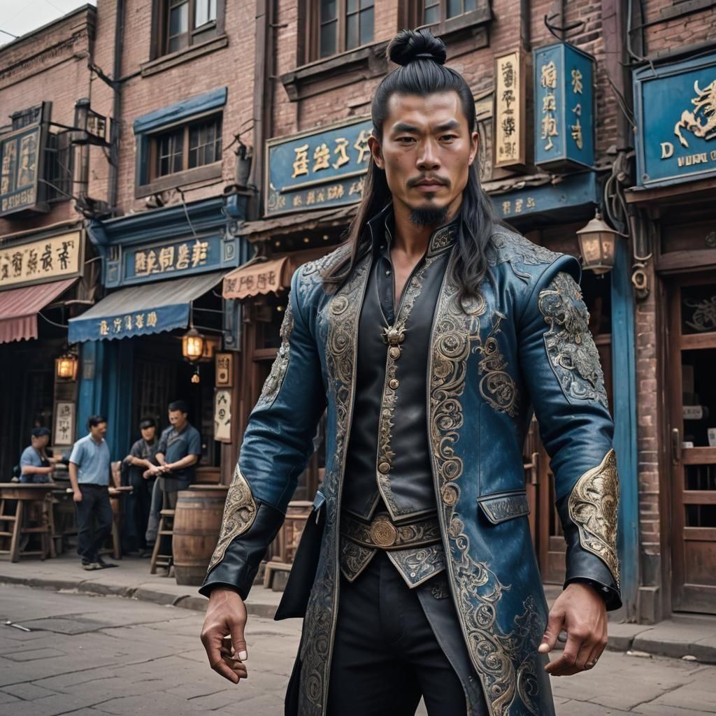 Cyberpunk Warrior Outside Blue Dragon Bar