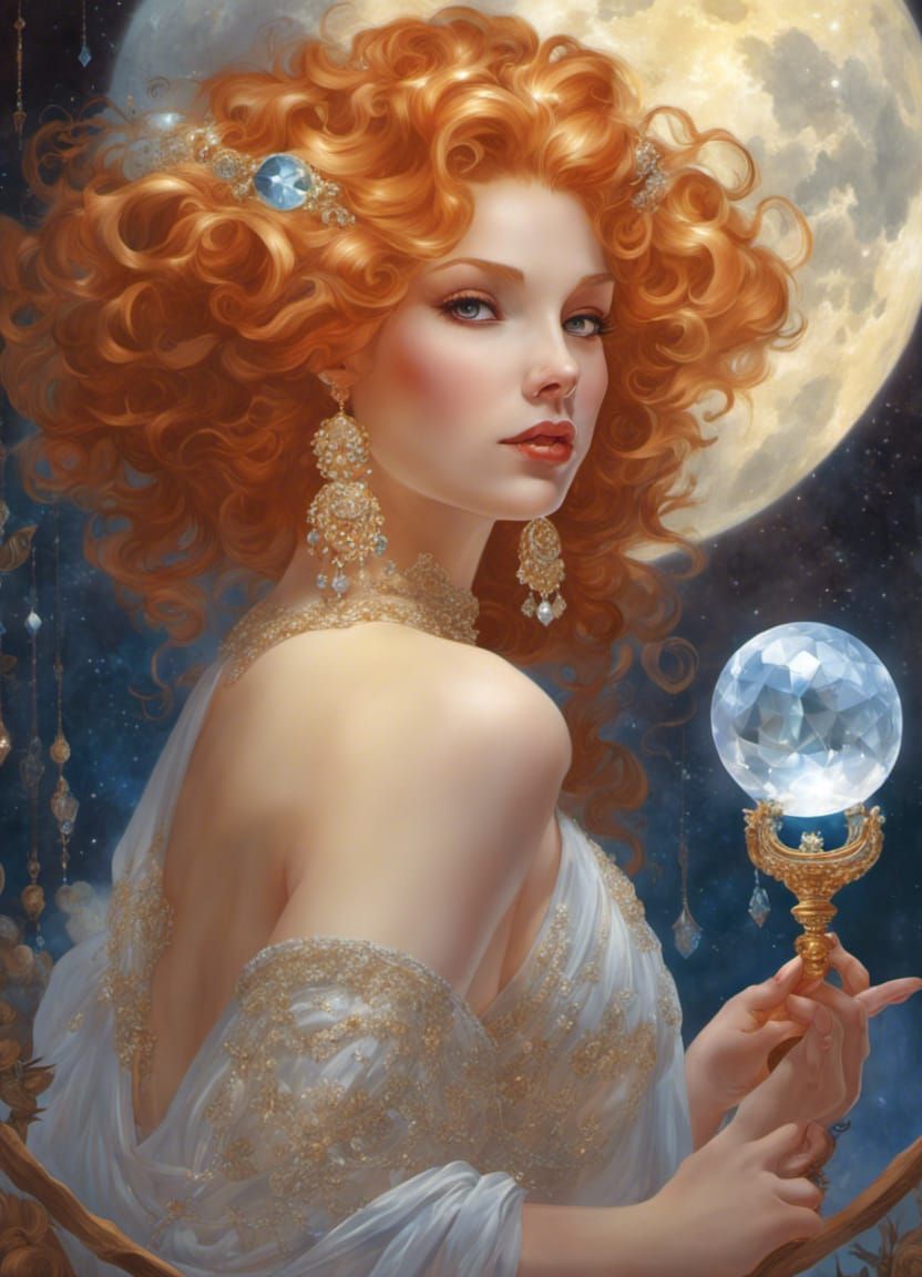 Crystal Enchantress with Crystal Ball, Digital Art