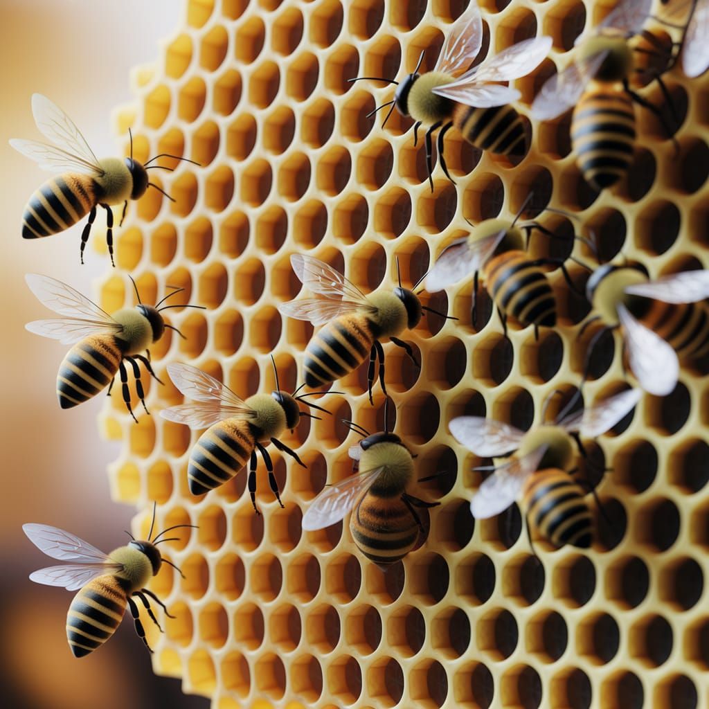 Golden Honeycomb Scene in Vibrant 3D Art