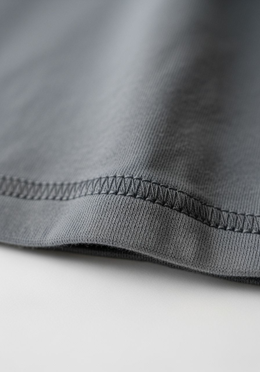 Macro Photo of Slate Grey Pima Cotton T-Shirt Hem