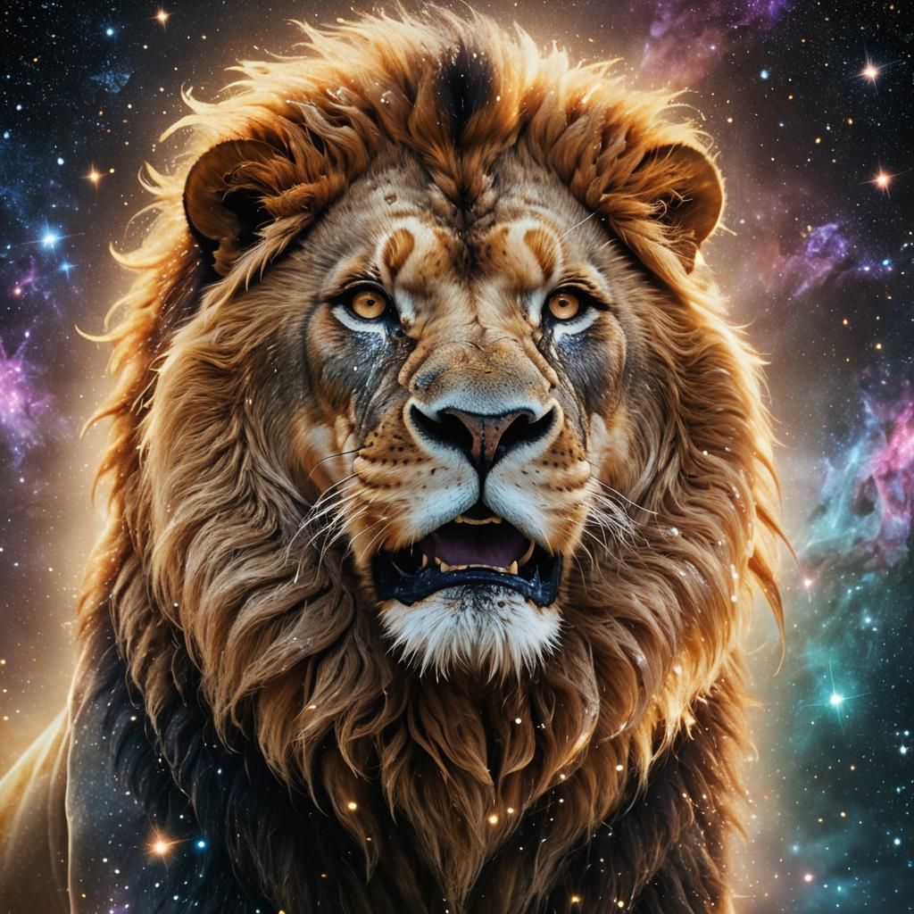 Glowing Galactic Lion Roaring in Space